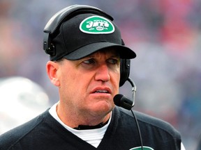 New York Jets head coach Rex Ryan watches on the sidelines during the third quarter of their NFL football game against the Buffalo Bills in Orchard Park, New York, in a file photo taken December 30, 2012. (REUTERS)