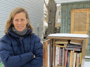 Maggie Hogan in front of her free library on Markland Street. (Patrick Kennedy/The  Whig-Standard)