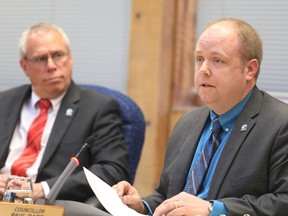 Coun. Paul Carr (right) speaks while Coun. Jack Miller looks on.
JASON MILLER/The Intelligencer