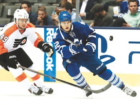 William Nylander, seen here in an exhibition game against the Flyers, had better get used to the physical play in the AHL. (Craig Robertson/Toronto Sun)