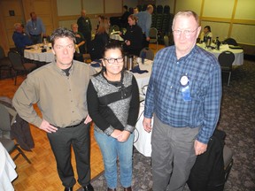 Kenora Airport Authority chairman Don McDougald (right) is joined by airport manager Mike Zroback and airport administrator Traci Edlund following their powerpoint presentation on future airport development to Kenora Rotary Club on Monday, Jan. 12.