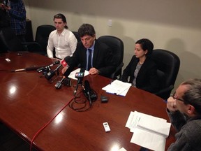 Lawyer Lawrence Greenspon announces a lawsuit against the U of Ottawa by members of the suspended Gee-Gees men's hockey team. (DANIELLE DUBE Ottawa Sun)