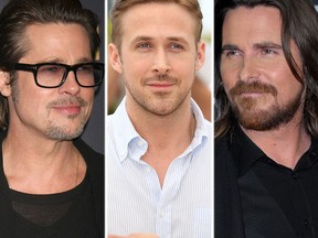 (L-R) Brad Pitt, Ryan Gosling and Christian Bale. (WENN.COM file photos)