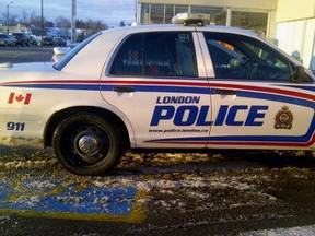 London, Ont., resident Kerry Piper photographed a police cruiser parked in a handicap parking spot outside of a shawarma restaurant Monday. (Facebook)