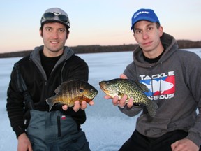 Eric Riley, left, with a good-sized bluegill and Tyler Smith with a nice black crappie. (Supplied photo)