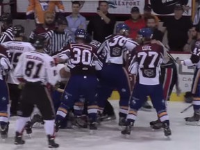The Laval Predators and St-Georges Cool-FM brawled during the pre-game warmup of a LNAH match on Sunday. (YouTube screen grab)