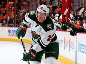 Ryan Suter #20 of the Minnesota Wild looks to pass in the first period against the Philadelphia Flyers on November 20, 2014 at the Wells Fargo Center in Philadelphia, Pennsylvania.  Elsa/Getty Images/AFP