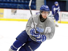 Sudbury Wolves, Ivan Kashtanov takes part in a drill during team practice on Tuesday afternoon.