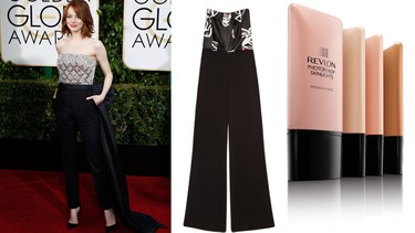 Emma StoneJumpsuit, $129.95; Le ChateauREVLON PhotoReady Skinlights Face Illuminator in Peach Light $16.95; available at drugstores across Canada.
