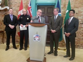 Police board chair Eli El-Chantiry speaks to reporters at City Hall Monda, Jan. 12, 2015 after meeting with Mayor Jim Watson, Chief Charles Bordeleau, Community Safety Minister Yasir Naqvi and other city officials about the recent gun violence in Ottawa.
JON WILLING/Ottawa Sun/QMI AGENCY
