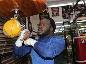 WBC heavyweight champion Bermane Stiverne trains in Las Vegas on Jan. 7, 2015. (Mary Ann Owen/WENN.com)