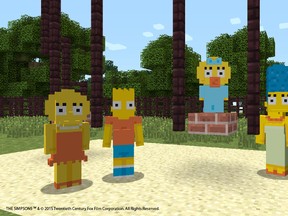 Lisa, Bart, Maggie, Marge and Homer Simpsons will be downloadable characters in "Minecraft." (Xbox Wire/HO)