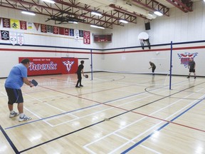 Less than ideal weather conditions didn’t stop these loyal pickleball players from playing the sport last Tuesday evening at Central Huron Secondary School.