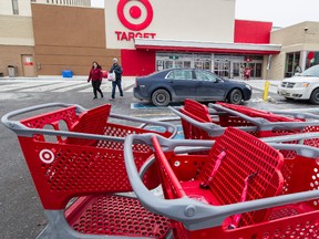 Shopping carts outside of an Ottawa location that is slated to close along with all other Canadian Target stores. January 15, 2015. Errol McGihon/Ottawa Sun/QMI Agency