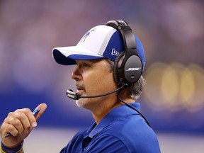 Colts head coach Chuck Pagano was a defensive co-ordinator for the Baltimore Ravens when they lost 23-20 to the Pats three years ago this week, and he still hasn’t gotten over it. (USA TODAY SPORTS)