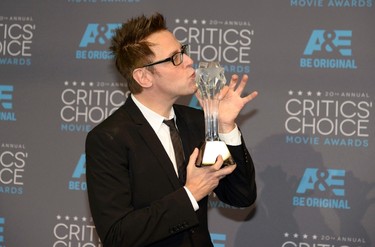 Director James Gunn poses backstage with the award for Best Action Movie for "Guardians of the Galaxy" during the 20th Annual Critics' Choice Movie Awards in Los Angeles, California January 15, 2015.  REUTERS/Kevork Djansezian