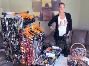 Sarnia's Jen Smith is currently the No. 1 sales rep for Foxy Leggings, a ladies' fashion business based out of Calgary. Smith hosts open houses at her home at 246 Kathleen Ave. and also conducts house parties at clients' homes and personal appointments. (TERRY BRIDGE/THE OBSERVER)