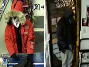 Ottawa Police released these images of two men who robbed a convenience store in a plaza near Cadboro Rd. and Ogilvie Rd. (Ottawa Police submitted images)