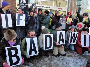 Hundreds of protesters in Montreal paid tribute for Raif Badawi, who is currently imprisoned in Saudi Arabia for "insulting Islam."

SIMON DESSUREAULT/QMI Agency