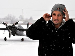 Canadian Red Bull Air Race World Championship pilot Pete McLeod outside his hangar in London, Ont. Jan 16, 2015. CHRIS MONTANINI\LONDONER\QMI AGENCY