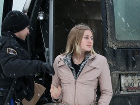 Aleisha Block is seen here being brought to Timmins court in January 2015. The Kirkland Lake woman who was convicted of manslaughter for the stabbing death of her boyfriend, Christopher Deighton, in August 2012, is on the verge of being released.