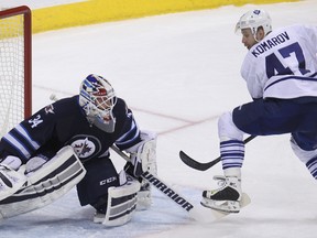 Michael Hutchinson gets the start in goal for the Jets as they try for their third straight win over the Chicago Blackhawks Friday night at the United Center.