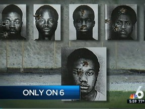 North Miami Beach Police Department used photos of black suspects the agency had previously arrested for target practice. (NBC Miami screenshot)