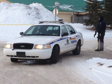 RCMP officers are on scene after two RCMP officers were shot in St. Albert, Alta., on Saturday, Jan. 17, 2015. (Codie McLachlan/QMI Agency)