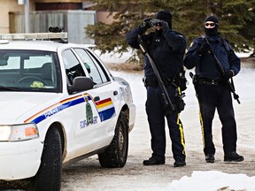 RCMP officers are on scene at Apex Casino after two RCMP officers were shot in St. Albert, Alta., on Saturday, Jan. 17, 2015. (Codie McLachlan/QMI Agency)