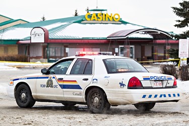 RCMP officers are on scene at Apex Casino after two RCMP officers were shot in St. Albert, Alta., on Saturday, Jan. 17, 2015. Codie McLachlan/QMI Agency