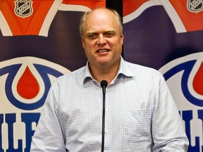 Newly installed director of amateur free agent scouting Bob Green speaks to the media at the Edmonton Oilers head office in Edmonton, Alta., on Wednesday, Aug. 14, 2013. Green spent the last six seasons as the general manager for the Edmonton Oil Kings. Codie McLachlan/Edmonton Sun/QMI Agency