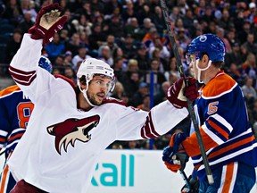 Arizona’s Antoine Vermette should be a sought-after asset by the time this year’s NHL trade deadline rolls around. Codie McLachlan/QMI Agency