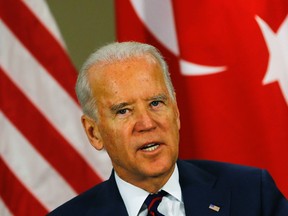 U.S. Vice President Joe Biden speaks during a meeting at an Atlantic Council summit in Istanbul November 22, 2014. The United States welcomes an agreement between Iraq's central government in Baghdad and its northern Kurdistan region over the management of oil exports, U.S. Vice President Joe Biden said on Saturday. Biden told an Atlantic Council summit in Istanbul that Washington also supported the development of an oil pipeline from Iraq's Basra to Turkey's Mediterranean port of Ceyhan. REUTERS/Murad Sezer (