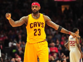 Cleveland Cavaliers forward LeBron James (23) reacts during the 126-121 victory against the Los Angeles Clippers in the second half at Staples Center. (Gary A. Vasquez-USA TODAY Sports)