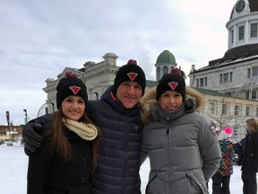 From left, Paige Lawrence, Elvis Stojko and Gladys Orozco in Kingston, Ont. on Sunday January 18, 2015. (Photo via Gladys Orozco's Facebook page)