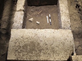 A grave is seen inside the site of an archeological excavation at the town of Amphipolis, in northern Greece, in this handout photo taken November 7, 2014, and distributed by Greece's Culture Ministry on November 12, 2014.  (REUTERS/Hellenic Culture Ministry/Handout via Reuters)