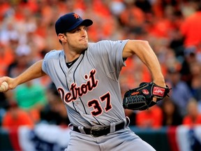 Max Scherzer #37 of the Detroit Tigers throws a pitch in the first inning against the Baltimore Orioles during Game One of the American League Division Series at Oriole Park at Camden Yards on October 2, 2014 in Baltimore, Maryland. (Rob Carr/Getty Images/AFP)