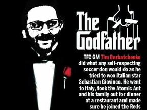 Toronto FC GM Tim Bezbatchenko took a page out of the Godfather to sign TFC's newest Designated Player. (Derek Tse, Toronto Sun)