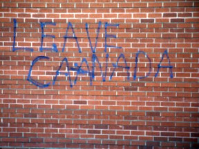Vandals paint hate message on the walls of Beth Israel Synagogue in Edmonton, Alberta on Tuesday Jan.20, 2015. Perry Mah/Edmonton Sun/QMI Agency