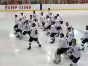New Zealand's under-20 national men's hockey team performs the Haka dance on Tuesday. (YouTube screen grab)
