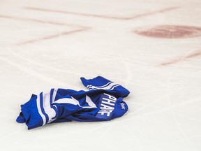 This jersey was tossed on the ice at the ACC during a game between the Leafs and the New Jersey Devils on Dec. 14, 2014. (ERNEST DOROSZUK, Toronto Sun)