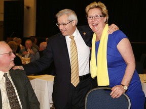 Gino Donato/The Sudbury Star
Progressive Conservative Nipissing MPP Vic Fedeli and Sudbury PC candidate Paula Peroni greet supporters at a meet and greet at the Caruso Club last night. Fedeli is in town to support Peroni in her bid to win the Sudbury riding in the Feb. 5 provincial byelection.