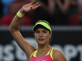 Canada's Eugenie Bouchard celebrates victory against Netherland's Kiki Bertens at the 2015 Australian Open. (AFP)