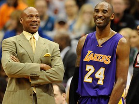 Los Angeles Lakers coach Byron Scott with Kobe Bryant. (Hannah Foslien/Getty Images/AFP)
