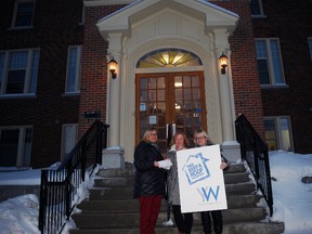 Michele Milles, left, of The Cupcakes, hands a $500 donation to Libby Barrett-Futcher and Cheryl Simmons of the YWCA St. Thomas-Elgin at the YWCA building on Mary St. in St. Thomas. The Cupcakes are a community group that does random acts of kindness, and they donated money to the recently-launched Keep a Roof Campaign, which aims to raise $20,000 for YWCA housing programs.

Ben Forrest/Times-Journal