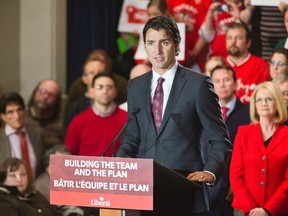 Federal Liberal Party leader Justin Trudeau addresses supporters during an appearance at the London Ukrainian Centre in London, Ontario on Tuesday, January 20, 2015. DEREK RUTTAN/ The London Free Press /QMI AGENCY