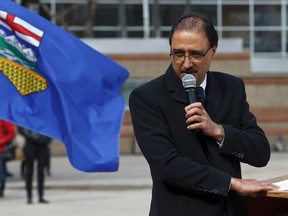 Edmonton Coun. Amarjeet Sohi speaks as army cadets marched in commemoration of the Battle of Vimy Ridge behind the Stanley Milner Library in Edmonton, Alta., on Sunday, April 6, 2014. Six Royal Canadian Army Cadet Corps from Edmonton and north west Alberta participated alongside Lt. Gov. Donald S. Ethell and other dignitaries. Ian Kucerak/Edmonton Sun/QMI Agency