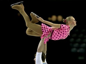 Tessa Jones and Matthew den Boer, of Victoria, compete in novice pairs at the 2015 Canadian Tire National Skating Championships at the Rogers K-Rock Centre on Wednesday. (Ian MacAlpine/The Whig-Standard)