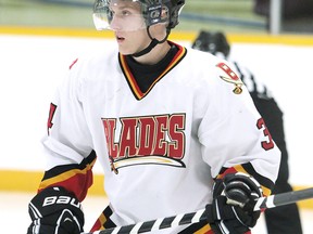 Teddy McGeen had a hat trick for the Blenheim Blades in a 6-3 win over the Wallaceburg Lakers on Wednesday. (Daily News File Photo)
