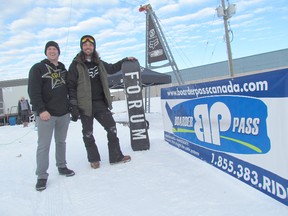 Border Pass Canada Snow Park co-owner Tim Nixon, left, and project manager Dave Ouellette are shown at its official opening Thursday at Lambton College. (PAUL MORDEN, The Observer)